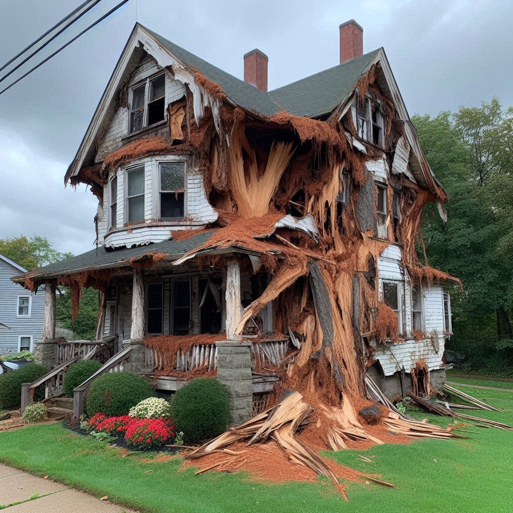 Blog Article - Tree with visible damage, including broken branches and signs of disease near an Lagrange home